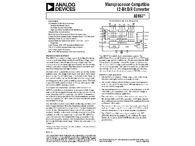 Circuit convertisseur numérique/analogique AD667JNZ