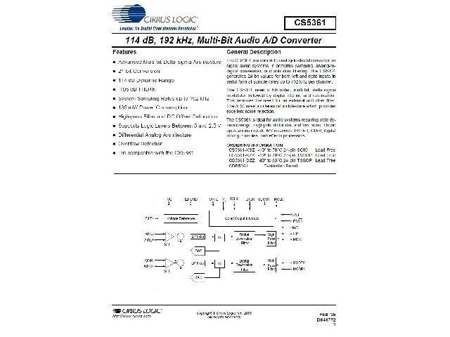 Circuit convertisseur analogique/numérique CS5361-KSZ