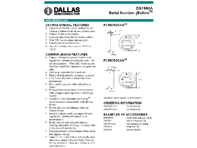 Circuit intégré iButton DS1990A-F5