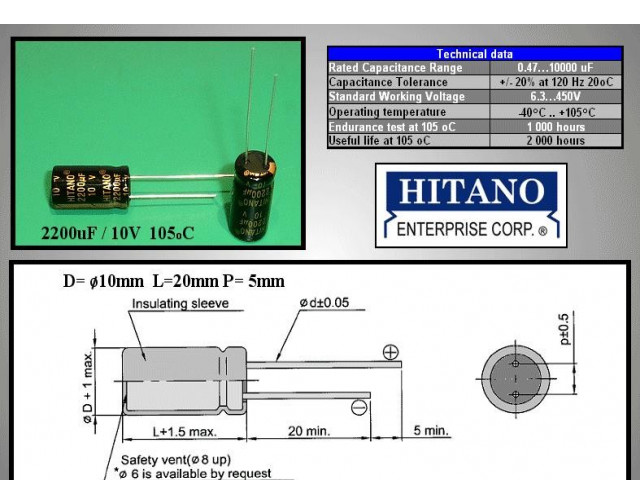 Condensateur 2200uF 10V ELC2200UF10P-105ESR-H