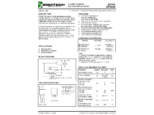 Circuit régulateur de tension positive EZ1085CT