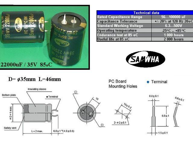 Condensateur chimique 22000uF 35V HC1V229M35045HA