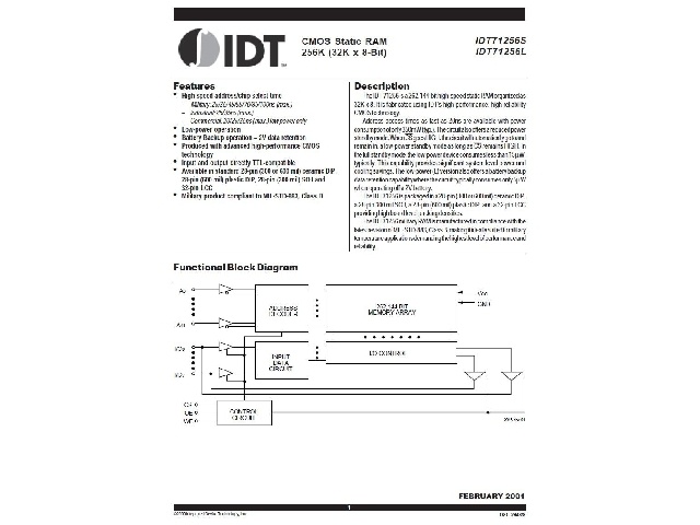 Mémoire RAM statique IDT71256SA15Y