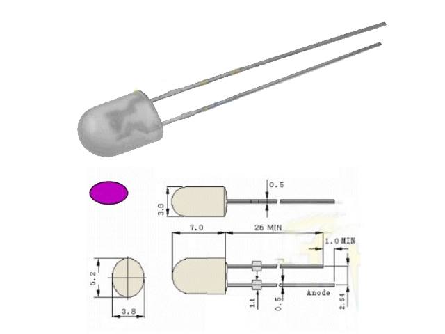 LED violette 2x3.8mm LED5-2-3-8-P