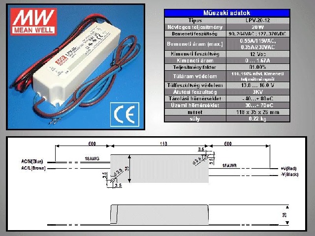 Bloc alimentation LED LPV-20-12