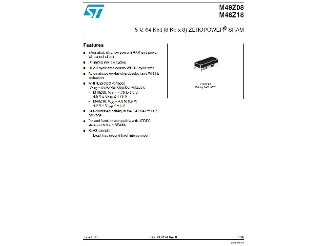 Mémoire RAM statique M48Z18-100PC1