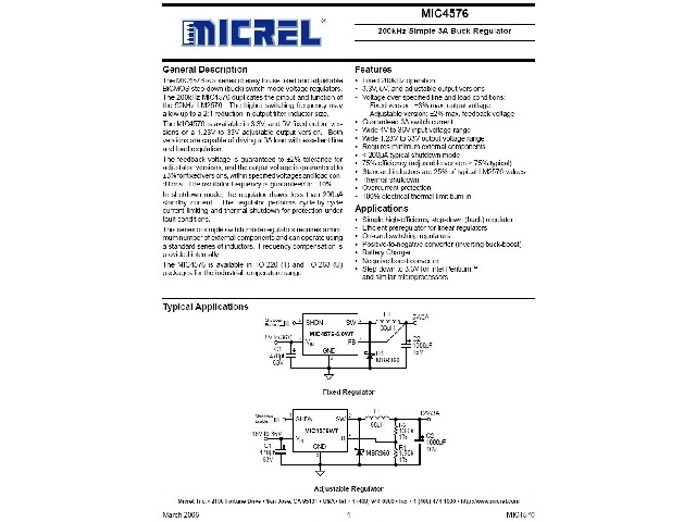 Circuit régulateur de tension à découpage MIC4576WU