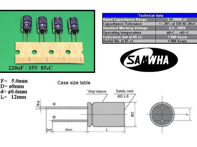 Condensateur chimique 220uF 35V SD1V227M0811MPF159 (image 3/3)