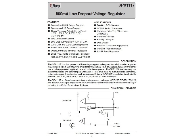 Circuit régulateur de tension positive SPX1117M3-L-2-5