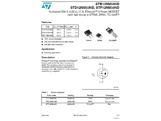 Transistor STB12NM50ND