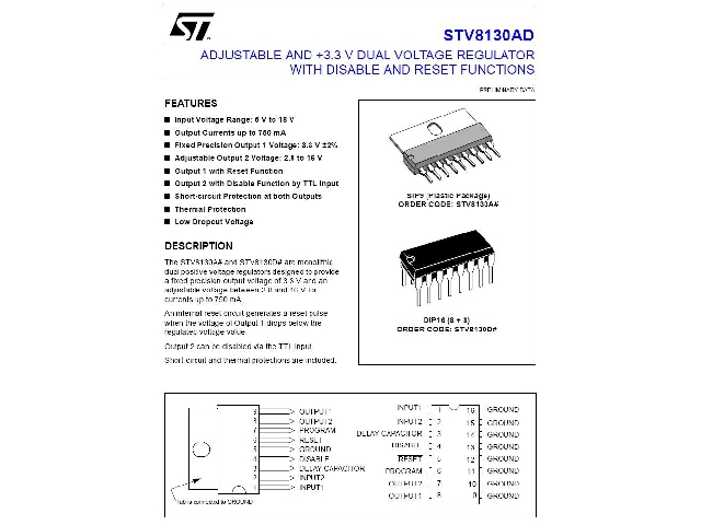 Circuit régulateur de tension positive STV8130A