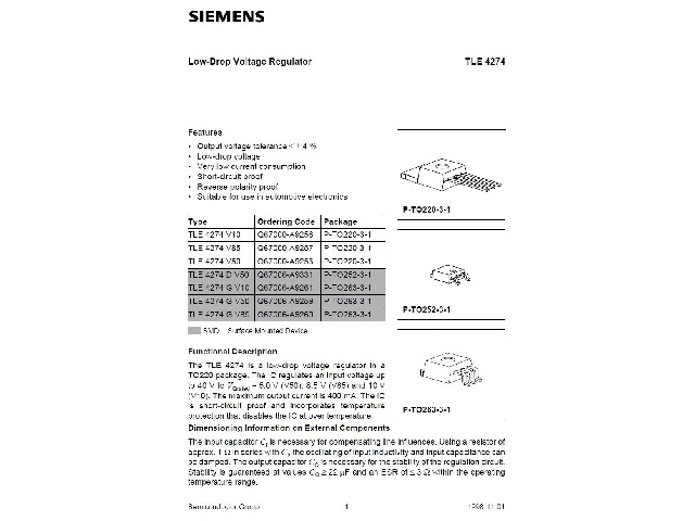 Circuit régulateur de tension positive TLE4274V50