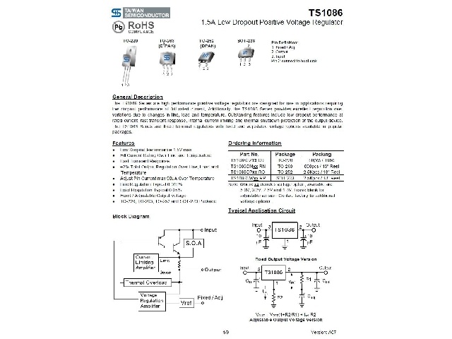 Circuit régulateur de tension positive TS1086CM-18