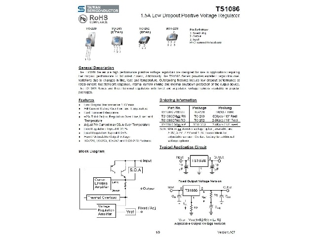 Circuit régulateur de tension positive TS1086CM-33